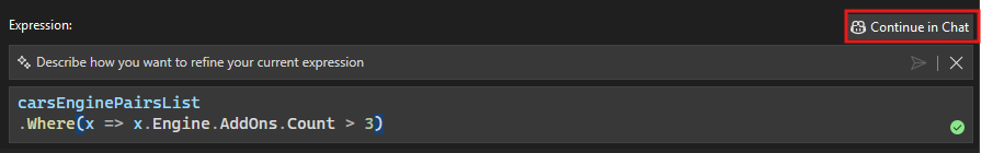 Editable Expression Inline Chat Continue to Chat 